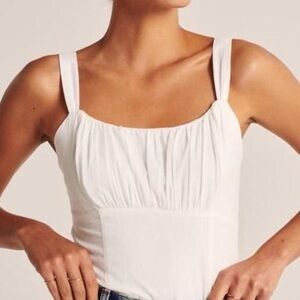 Abercrombie & Fitch White Smocked Poplin Corset Bodysuit Size S